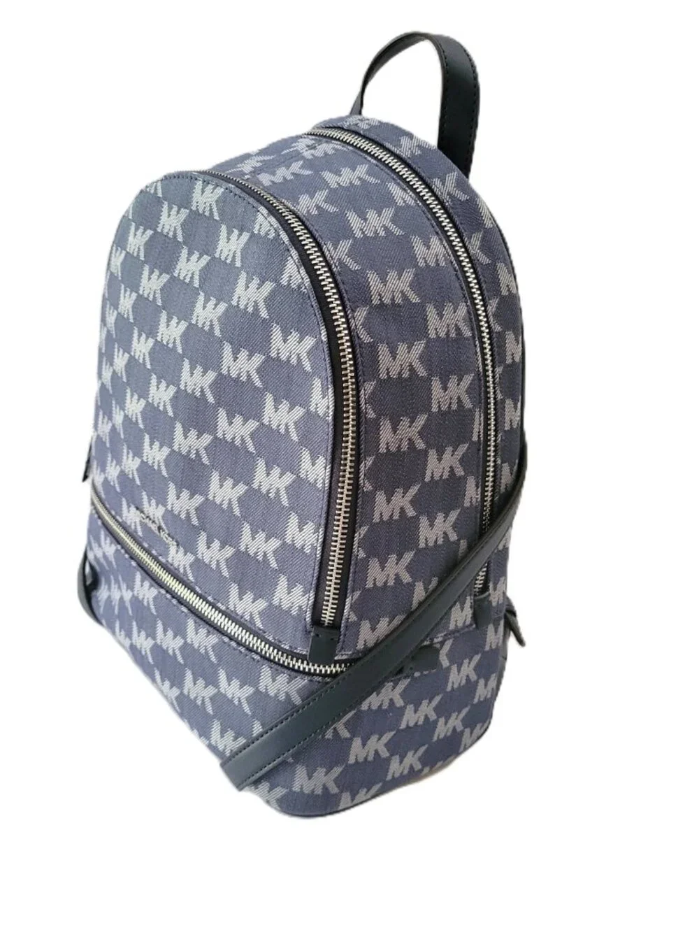 Michael Kors Rhea Medium Zip Backpack Denim MK Logo School Bag